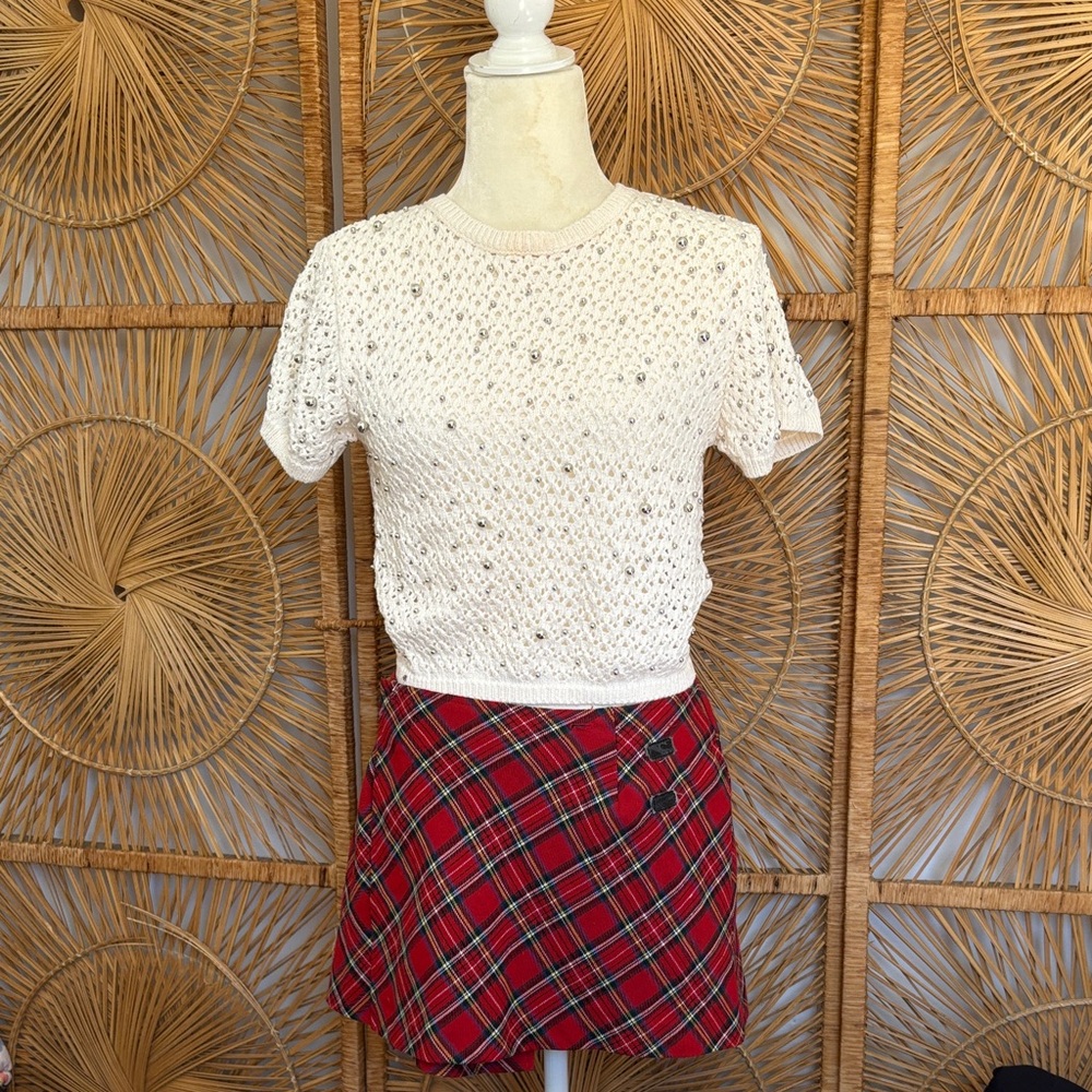 Zara nwt silver pearl knit top